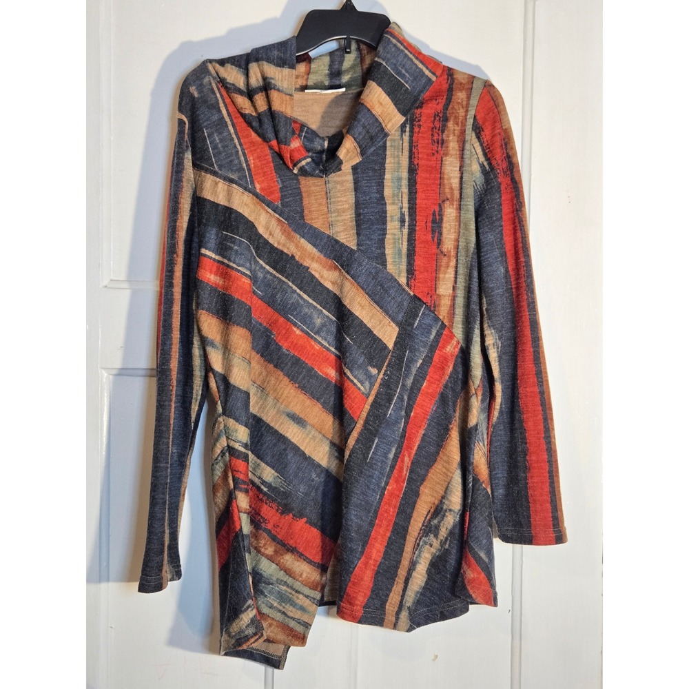 NorthStyle Womens Multi Color Striped Cowl Neck Tunic Top Long Sleeve Large